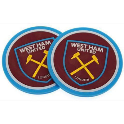 West Ham United FC Coaster Set (Pack of 2) Claret Red/Sky Blue/Yellow (One Size)