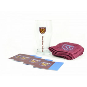 West Ham United FC Official Mini Bar Set (Set Of 1 Pint Gl, 4 Mats & 1 Bar Towel) Claret/Blue (One Size)