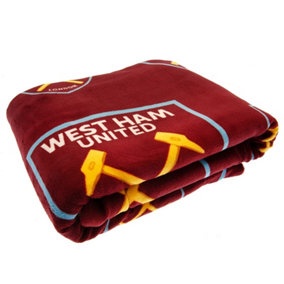 West Ham United FC Sherpa Fleece Crest Blanket Claret Red/Blue/Yellow (One Size)