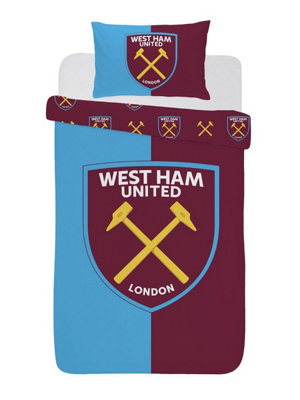 West Ham Utd Claret Sky Reversible Single Duvet and Pillowcase Set