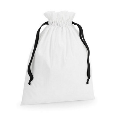 Westford Mill Ribbon Cotton Drawstring Gift Bag Soft White/Black (62cm x 49cm)