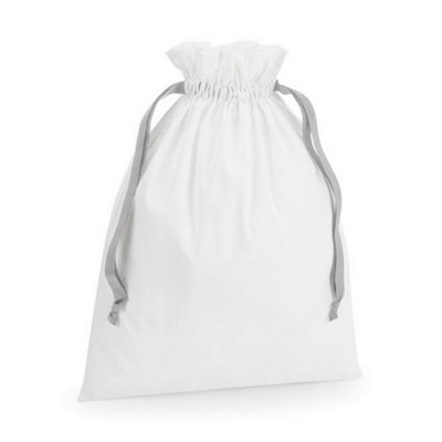 Westford Mill Ribbon Cotton Drawstring Gift Bag Soft White/Light Grey (62cm x 49cm)