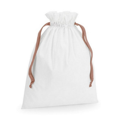 Westford Mill Ribbon Cotton Drawstring Gift Bag Soft White/Rose Gold (44cm x 36cm)