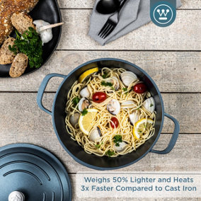Westinghouse Performance Series Casserole Dish with Lid - 24cm Hob to Oven Cooking Pots - Lightweight Cast Aluminium - Blue
