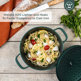 Westinghouse Performance Series Casserole Dish with Lid - 24cm Hob to Oven Cooking Pots - Lightweight Cast Aluminium - Green