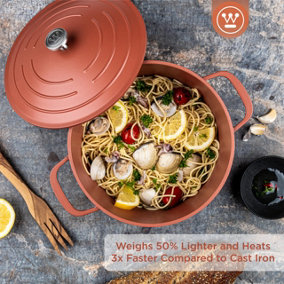 Westinghouse Performance Series Casserole Dish with Lid - 28cm Hob to Oven Cooking Pots - Lightweight Cast Aluminium - Orange