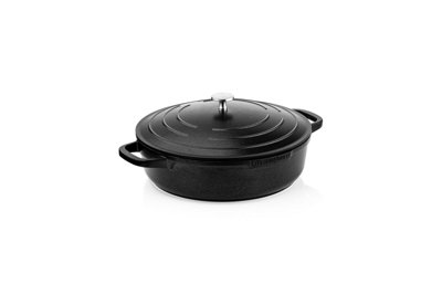 Westinghouse Performance Series Saute Pan with Lid - 28cm Shallow Casserole Dish - Lightweight Cast Aluminium - Black