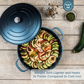 Westinghouse Performance Series Saute Pan with Lid - 28cm Shallow Casserole Dish - Lightweight Cast Aluminium - Blue