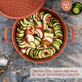 Westinghouse Performance Series Saute Pan with Lid - 28cm Shallow Casserole Dish - Lightweight Cast Aluminium - Orange