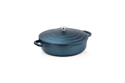 Westinghouse Performance Series Saute Pan with Lid - 32cm Shallow Casserole Dish - Lightweight Cast Aluminium - Blue