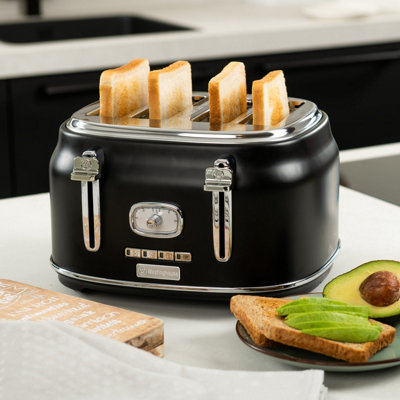 Westinghouse Retro 4-Slice Toaster - Six Adjustable Browning Levels - with Self Centering Function & Crumb Tray - Black