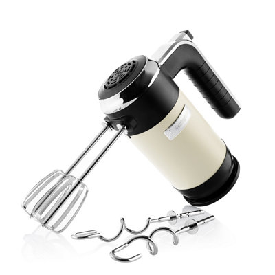 Westinghouse Retro Hand Mixer for Baking - 350W Handheld Electric Whisk - Includes 2 Egg Beaters and 2 Dough Hooks - Cream
