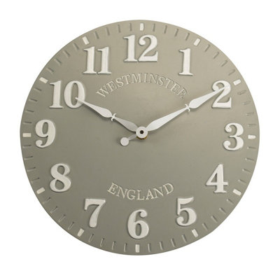 Westminster Indoor or Outdoor Wall Clock - Battery Powered Weather Resistant Home or Garden Quartz Clock - Grey, 30cm Diameter