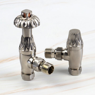 Westminster Thermostatic Radiator Valves Satin Nickel (Pair)