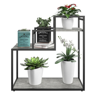 Weston Plant Stand with 3 Shelves Black/Light Concrete