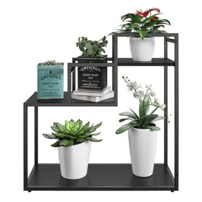 Weston Plant Stand with 3 Shelves Black/Oak