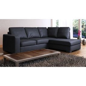 WESTPOINT VENICE BIG CORNER SOFA FAUX LEATHER BLACK RIGHT HAND SIDE