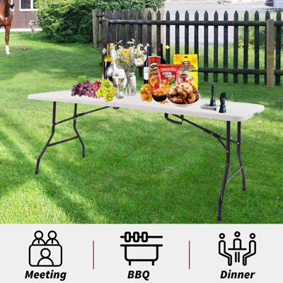 WestWood 6FT 1.8M Folding Trestle Table Heavy Duty Plastic Camping Garden Party