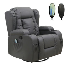 WestWood 8 Point Leather Massage Cinema Recliner Sofa Heated Swivel Rocking Chair Grey