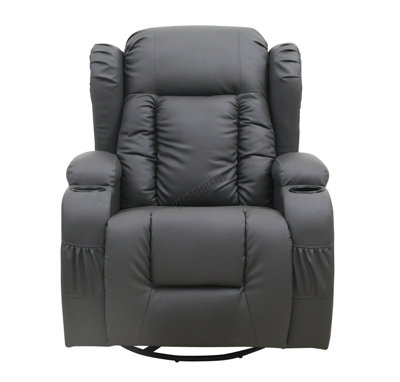 WestWood 8 Point Leather Massage Cinema Recliner Sofa Heated Swivel Rocking Chair Grey
