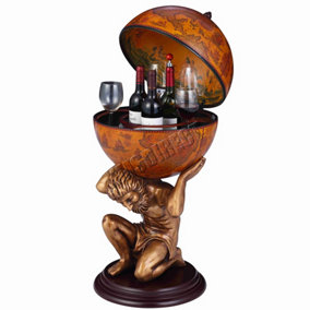 WestWood Atlas Design Globe Mini Bar Wine Stand Drink Cabinet Vintage Bottle Rack Brown