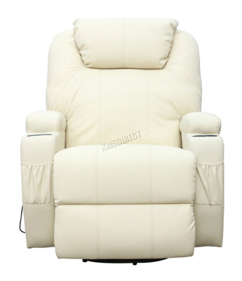 WestWood Bonded Leather Massage Sofa Swivel Chair Cinema Recliner Heating Function Beige