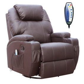 WestWood Bonded Leather Massage Sofa Swivel Chair Cinema Recliner Heating Function Brown