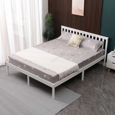 WestWood Double Bed Durable Solid Pine Frame Low Foot End Wood Slat ...