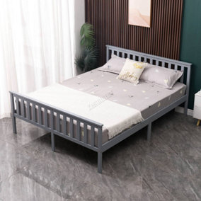 WestWood Double Bed Solid Pine Wood Frame With Footboard Wood Slat Support Bedroom Grey