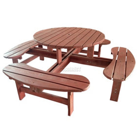 WestWood Garden Patio 8 Seater Wooden Pub Bench Round Picnic Table Outdoor Indoor Home Park furniture