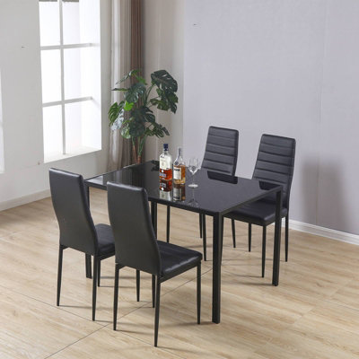 WestWood Glass Top Dining Table With 4 Chairs Set Faux Leather Home ...