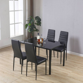 WestWood Glass Top Dining Table With 4 Chairs Set Faux Leather Home Kitchen DS07 Black