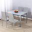 WestWood Glass Top Dining Table With 4 Chairs Set Faux Leather Home Kitchen DS07 Grey