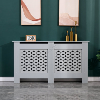 WestWood Grey Painted Radiator Cover Wall Cabinet Wood MDF Traditional Modern Cross Large