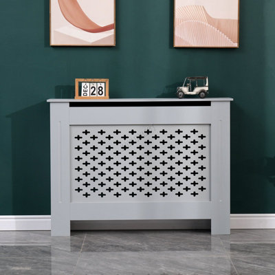 WestWood Grey Painted Radiator Cover Wall Cabinet Wood MDF Traditional Modern Cross Small