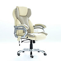 WestWood Heated Massage Gaming Office Chair Reclining Home Computer Swivel Winged Back Chair Cream