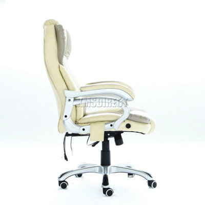 WestWood Heated Massage Gaming Office Chair Reclining Home Computer Swivel Winged Back Chair Cream