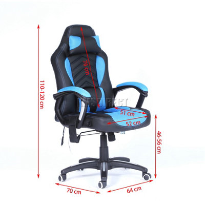 WestWood Heated Massage Gaming Office Chair Reclining Swivel Recaro Racing Chair  Black & Blue