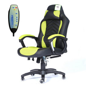 WestWood Heated Massage Gaming Office Chair Reclining Swivel Recaro Racing Chair  Black & Green