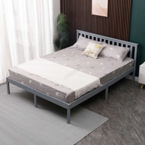 WestWood King Bed Durable Solid Pine Frame Low Foot End Wood Slat Support Bedroom Grey