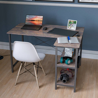 Computer desk deals with elevated shelf