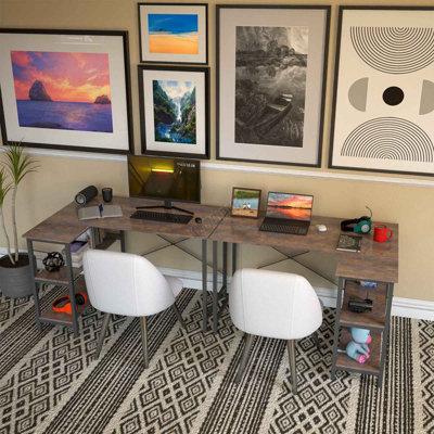 WestWood L-shape Corner Computer Desk 3-Level Shelf Work Game Table Brown