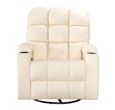 WestWood Leather Massage Recliner Chair Sofa Rocking Swivel Armchair Remote Control Cream