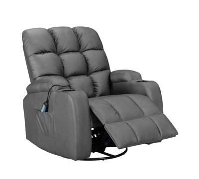 WestWood Leather Massage Recliner Chair Sofa Rocking Swivel Armchair Remote Control Grey