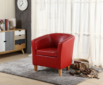 Red leather tub online chair