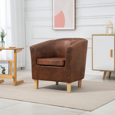Tan faux sales leather tub chair