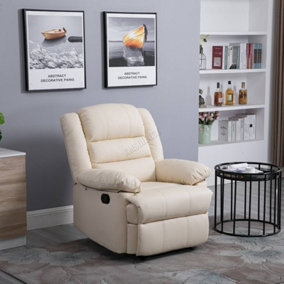WestWood Luxury PU Bonded Leather Manual Recliner Armchair Single Sofa Cinema Chair Cream