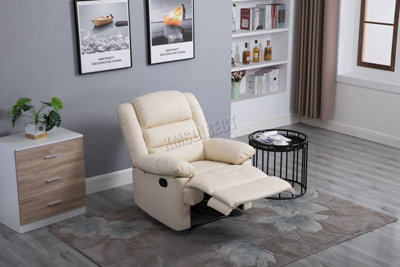 WestWood Luxury PU Bonded Leather Manual Recliner Armchair Single Sofa Cinema Chair Cream