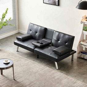 WestWood Luxury PU Leather Manhattan Sofa Bed 3 Seater Chrome Legs Recliner Settee Black