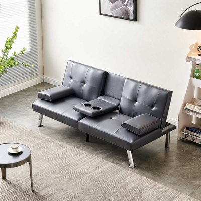 Black leather deals bed settee